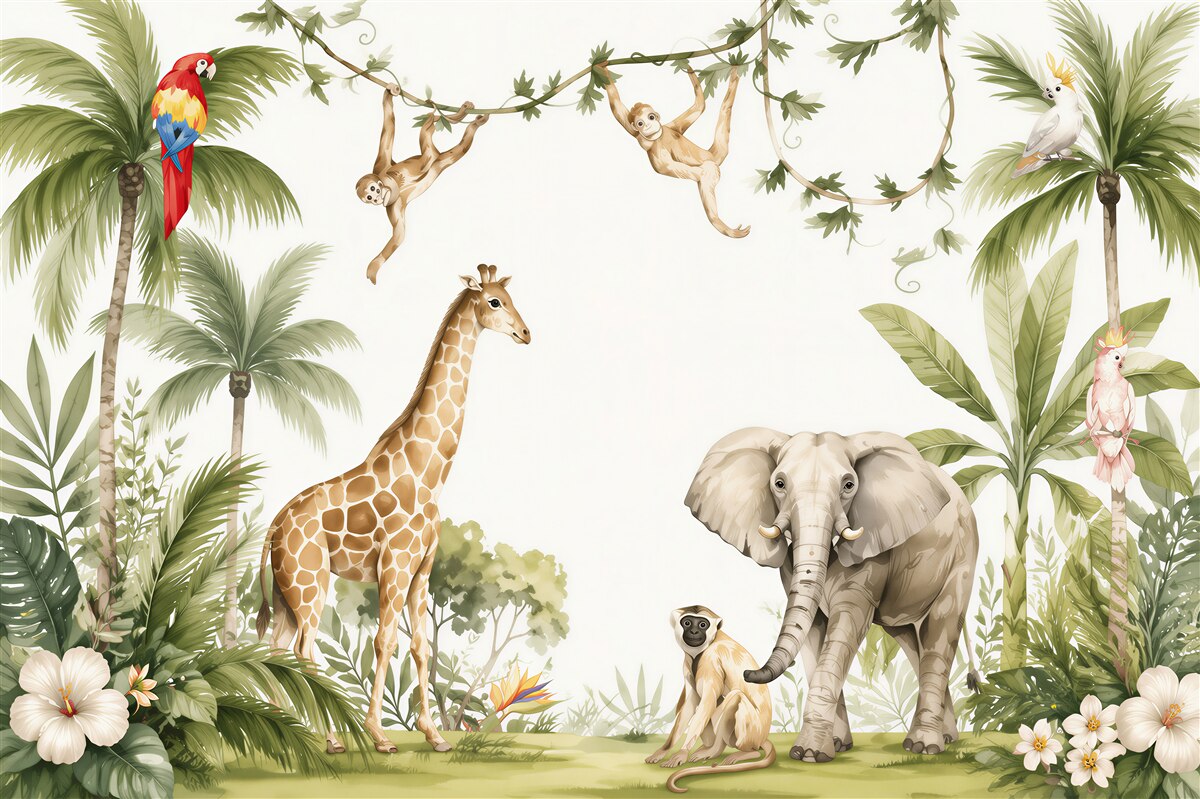 Papier peint animaux de la jungle tropicale