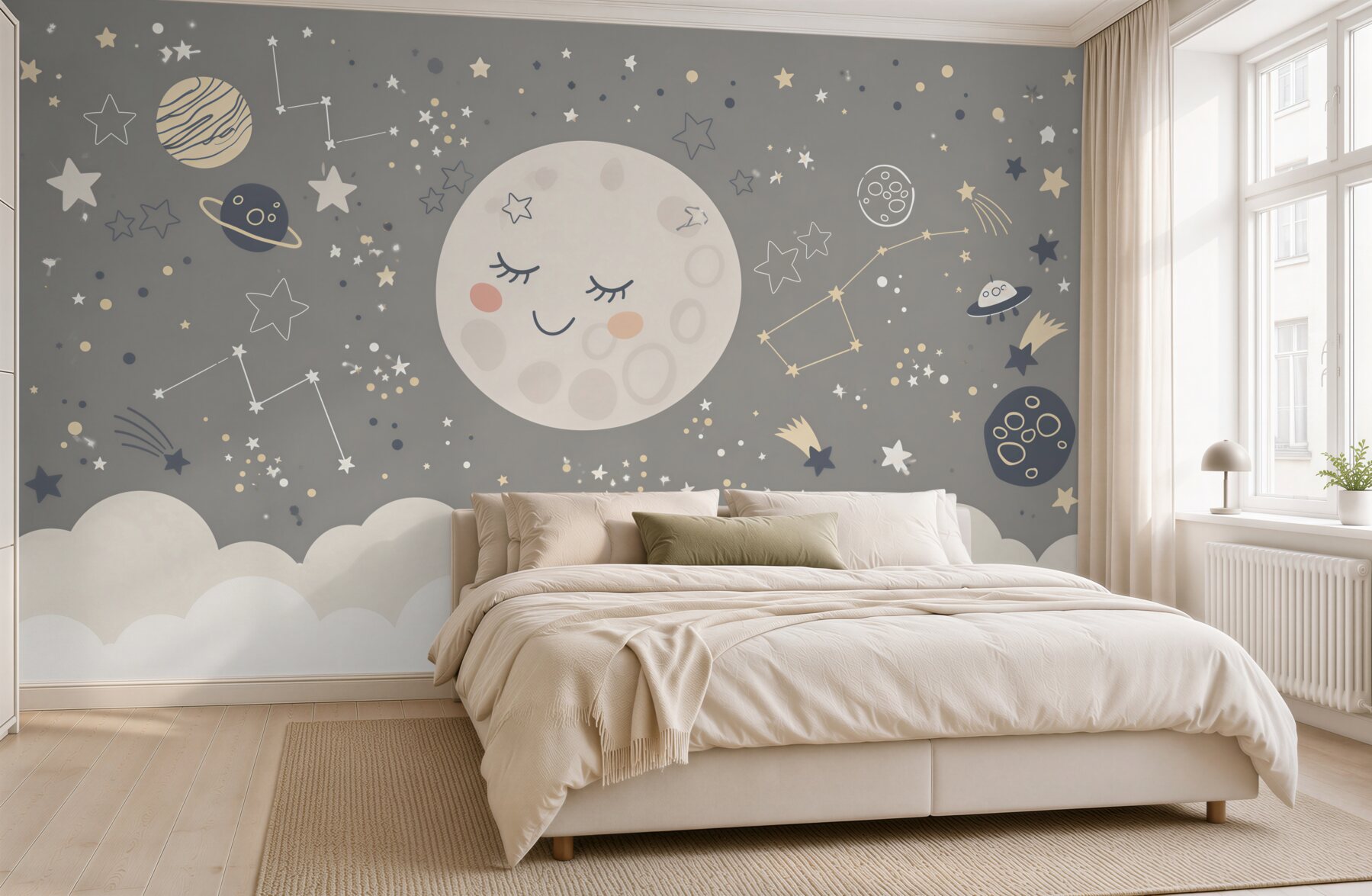 Papier peint pleine lune avec les yeux fermés