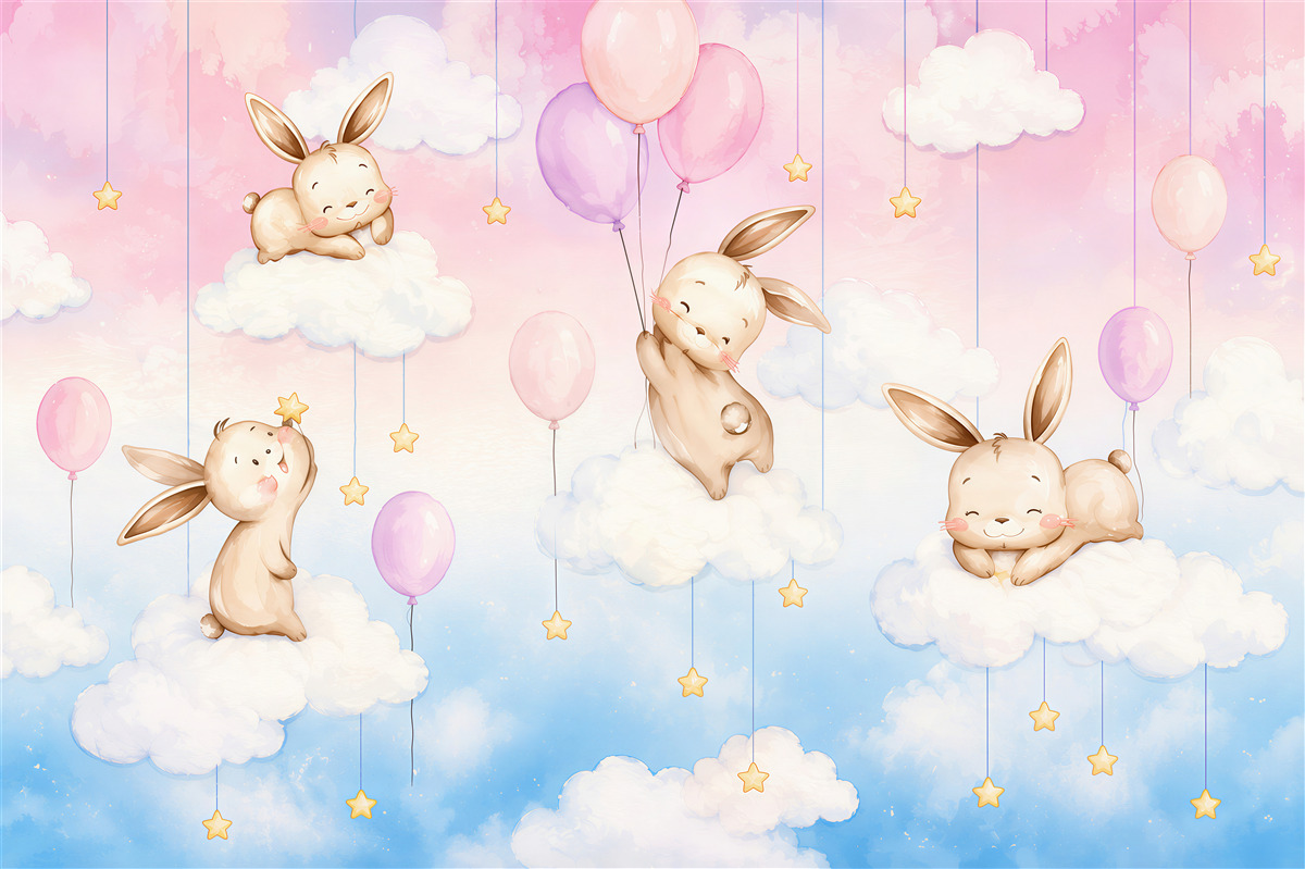 Papier peint lapins sur les nuages
