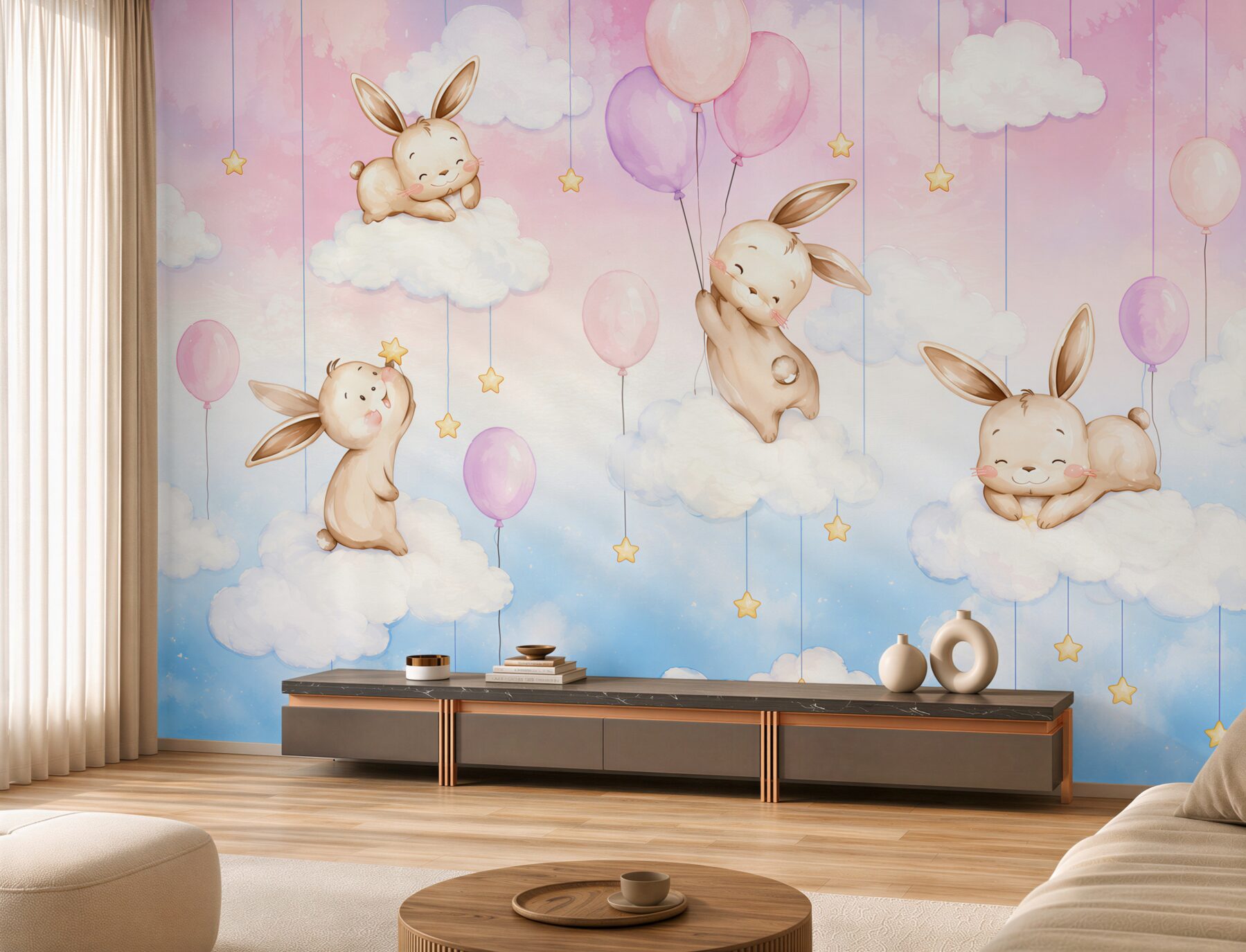 Papier peint lapins sur les nuages