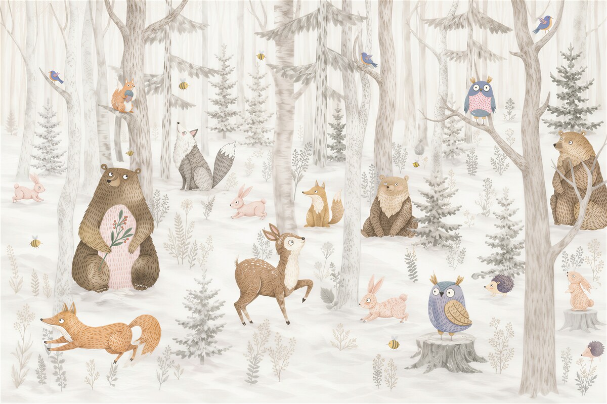 Papier peint ours et autres animaux forestiers