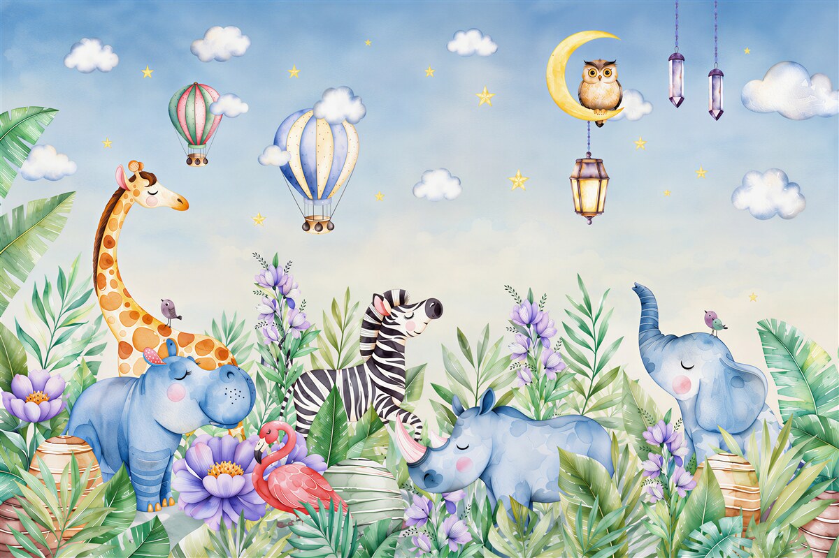 Papier peint animaux adorables et ballons