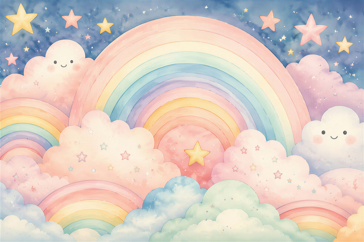Papier peint arcs-en-ciel dans les nuages et les étoiles