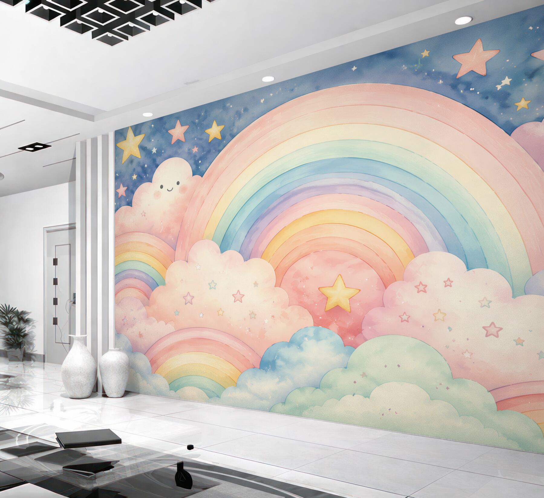 Papier peint arcs-en-ciel dans les nuages et les étoiles