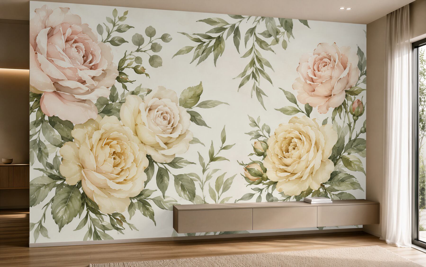 Papier peint Roses ouvertes peintes