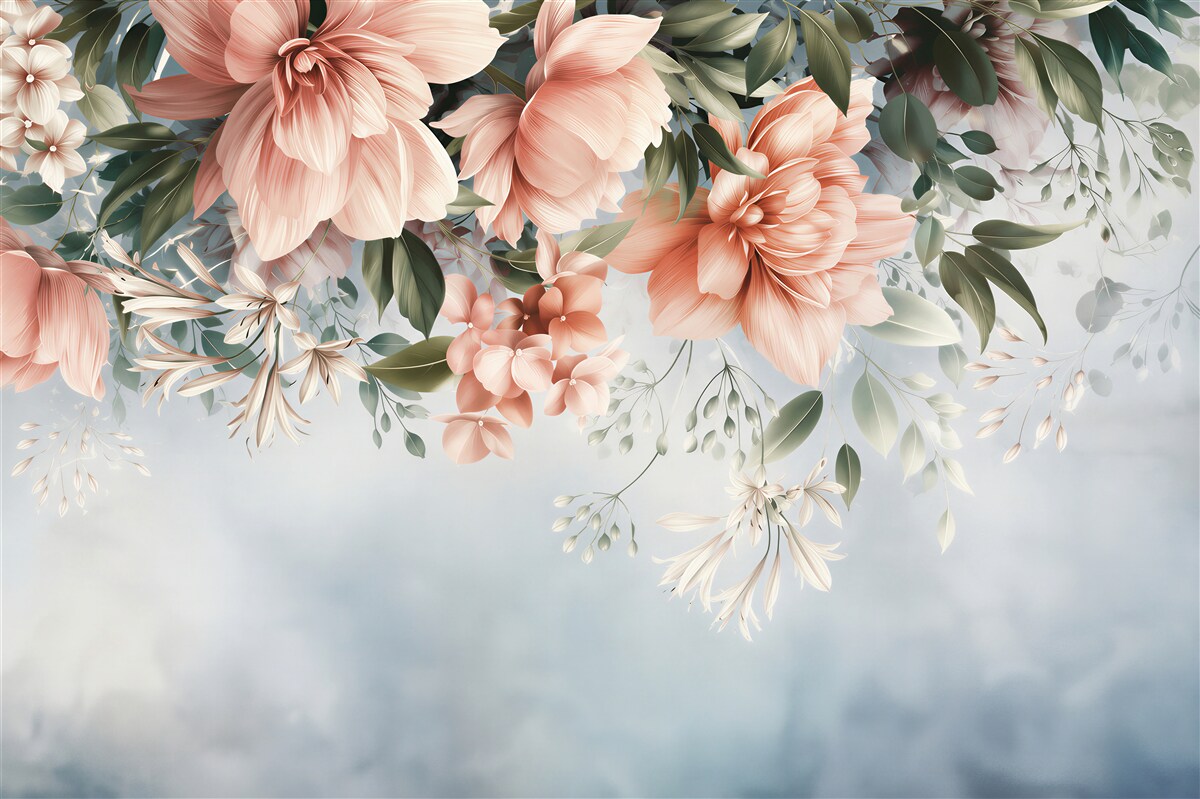 Papier peint Fleurs roses suspendues