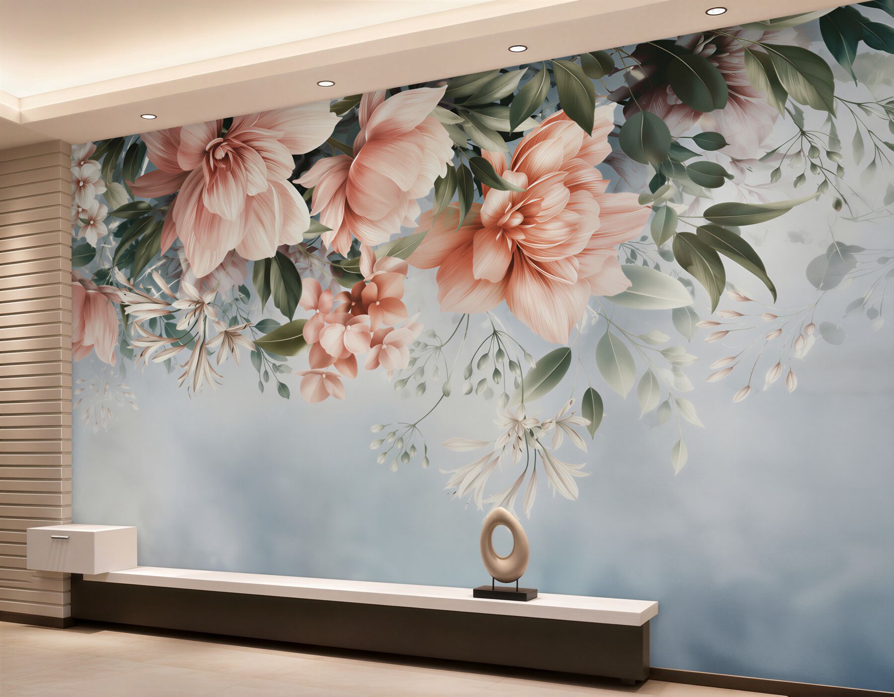 Papier peint Fleurs roses suspendues