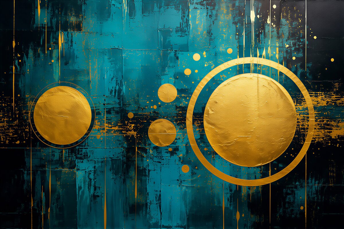 Papier peint Cercles dorés sur fond turquoise
