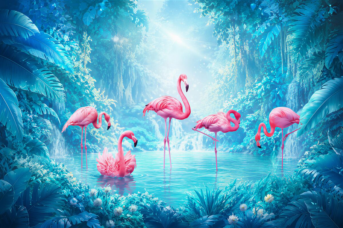 Papier peint flamant rose dans l'eau nocturne