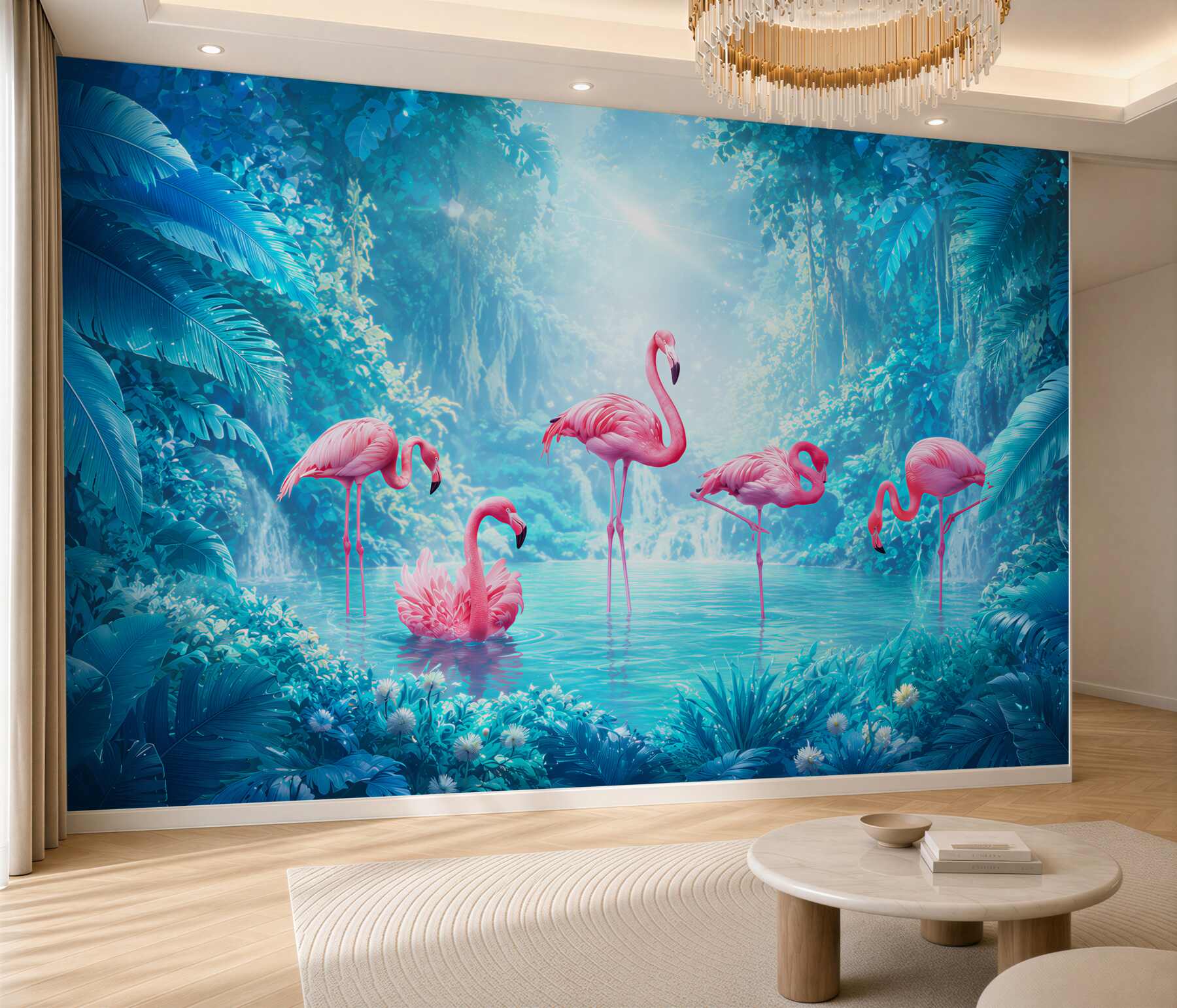 Papier peint flamant rose dans l'eau nocturne