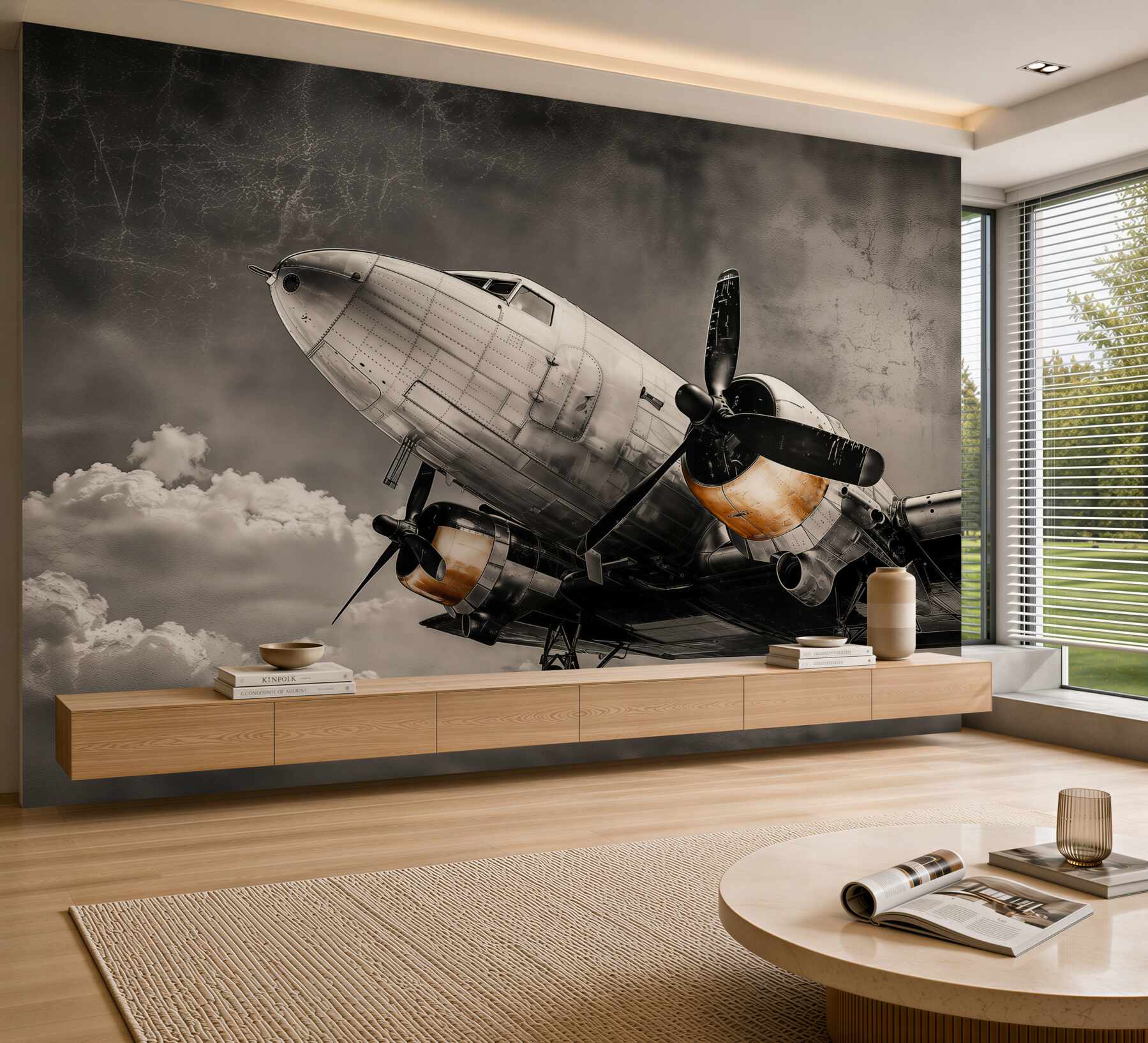 Papier peint avion peint en blanc