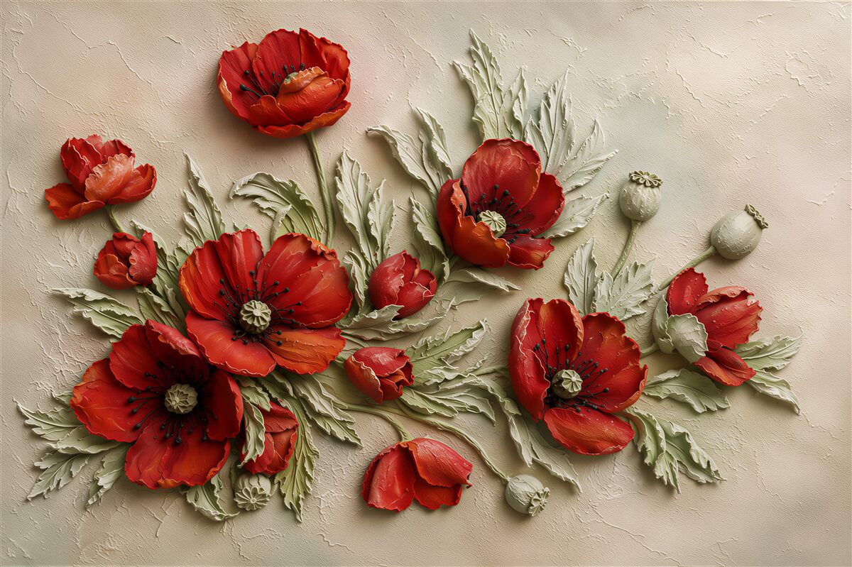 Papier peint coquelicots rouges texturés et lumineux