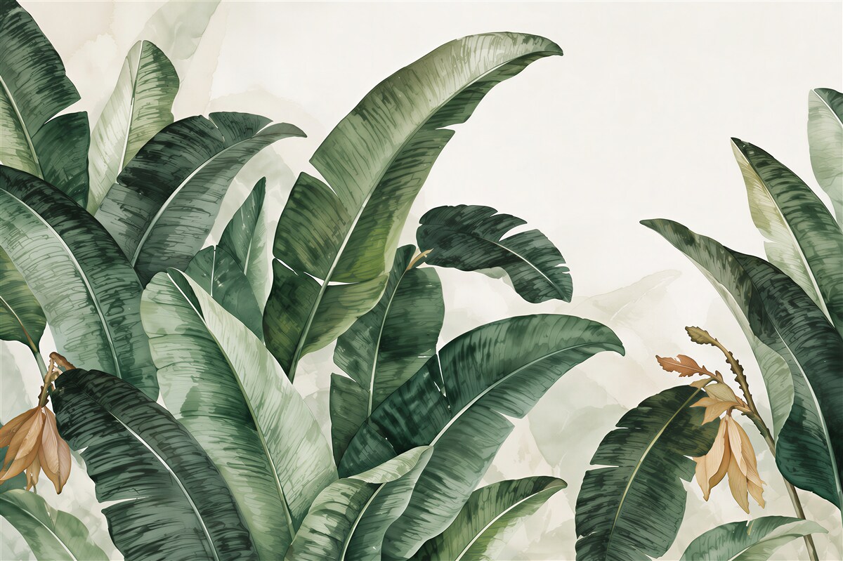 Papier peint grandes feuilles tropicales vert foncé