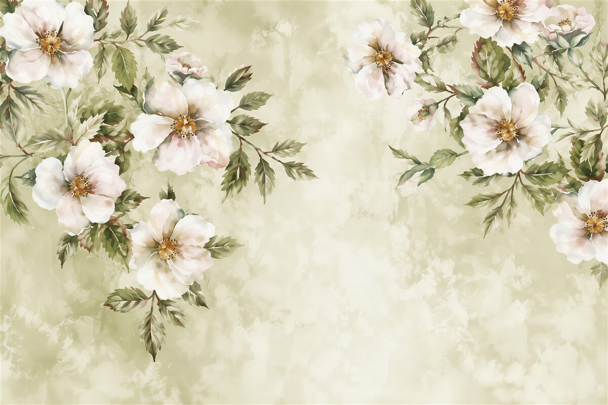Papier peint branches fleuries de magnolia blanc