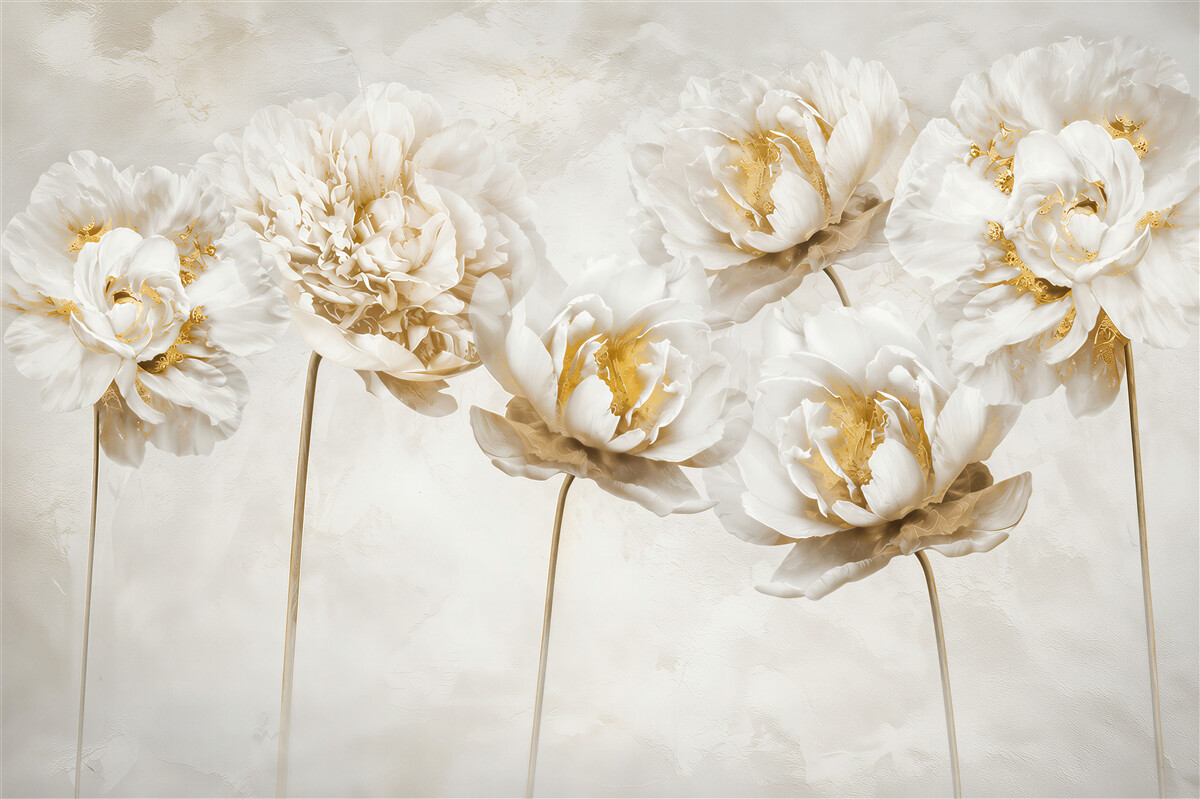 Papier peint fleurs élancées en or et en soie