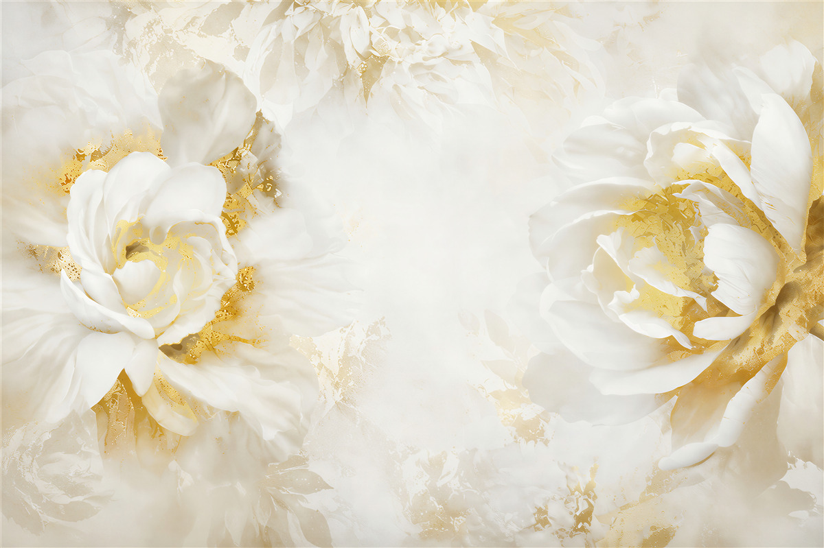 Papier peint Fleurs blanches avec de l'or