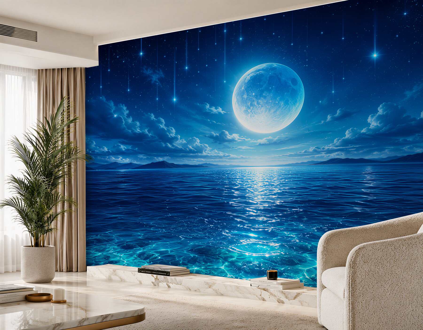 Papier peint Pleine lune et étoiles