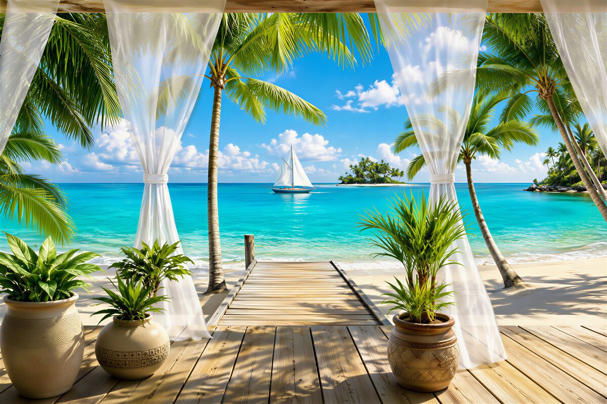 Papier peint terrasse au bord de la mer