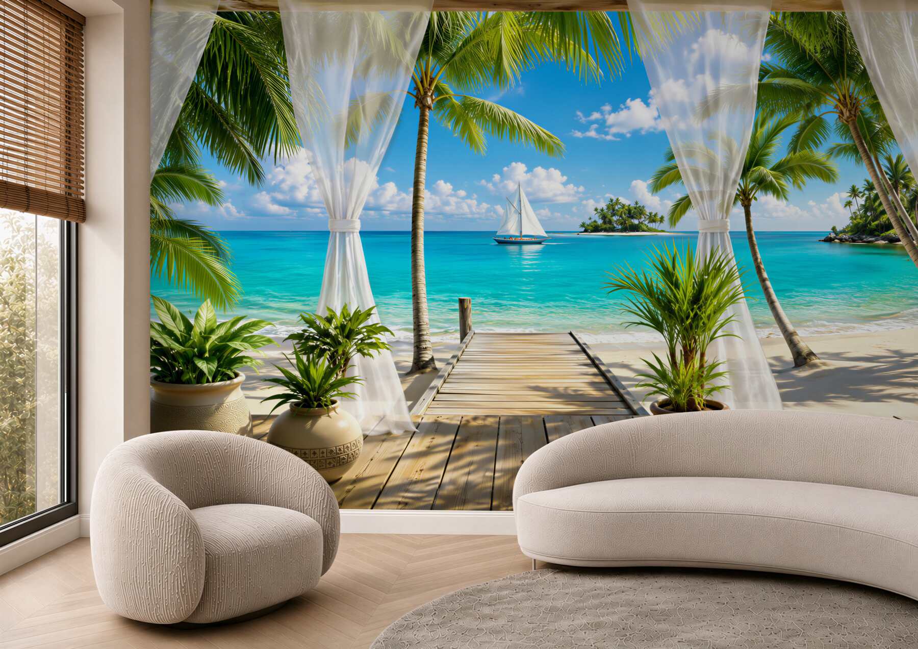 Papier peint terrasse au bord de la mer