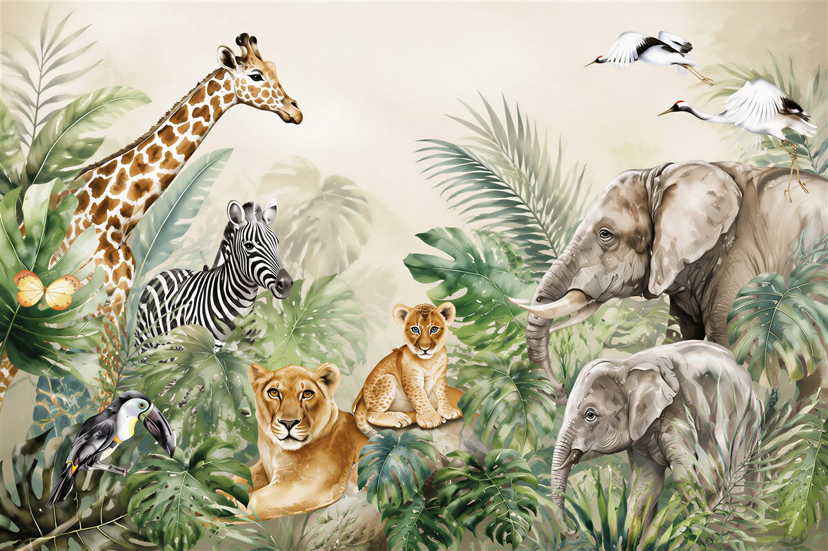 Papier peint animaux parmi les feuilles