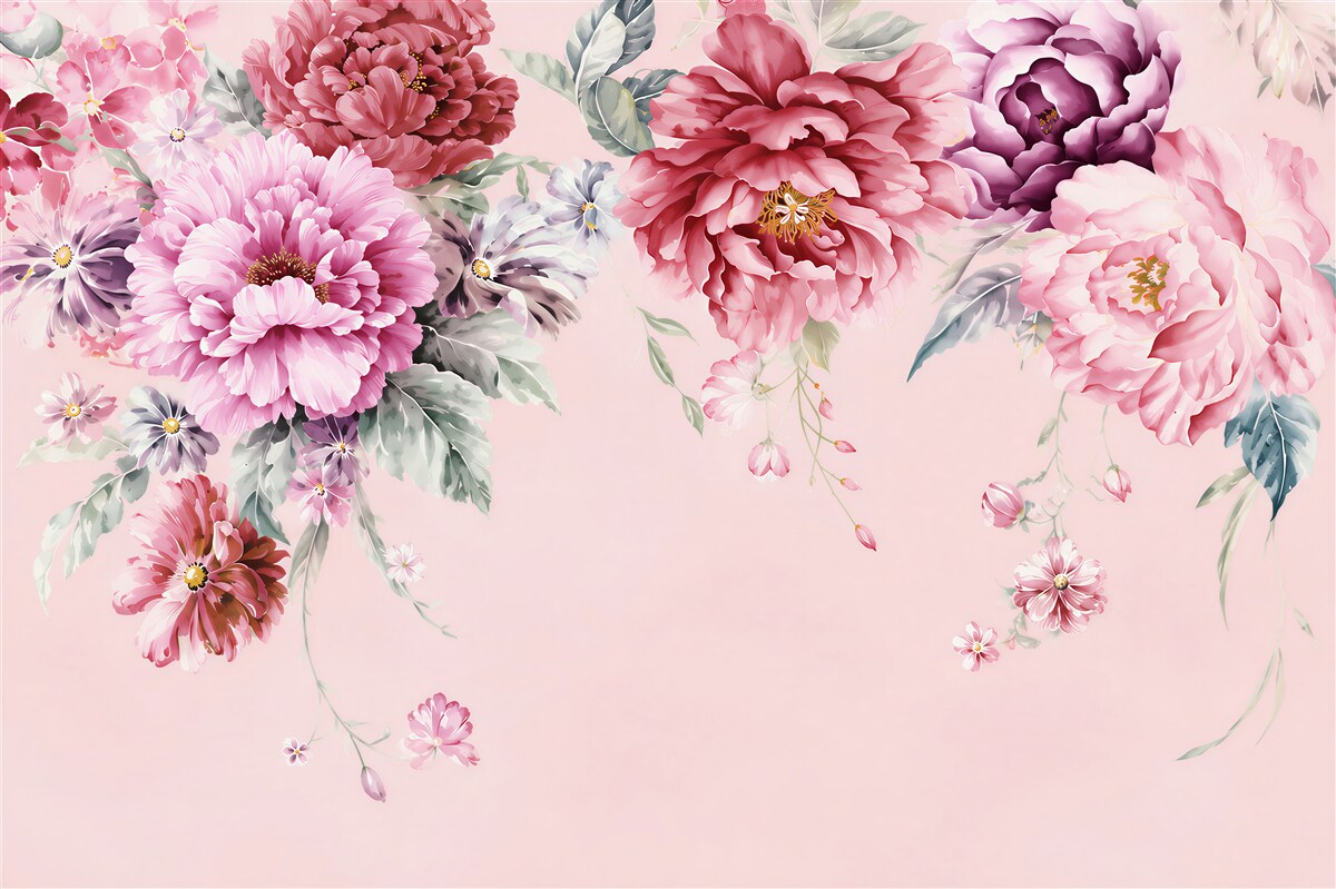 Papier peint fleurs roses peintes à l'aquarelle