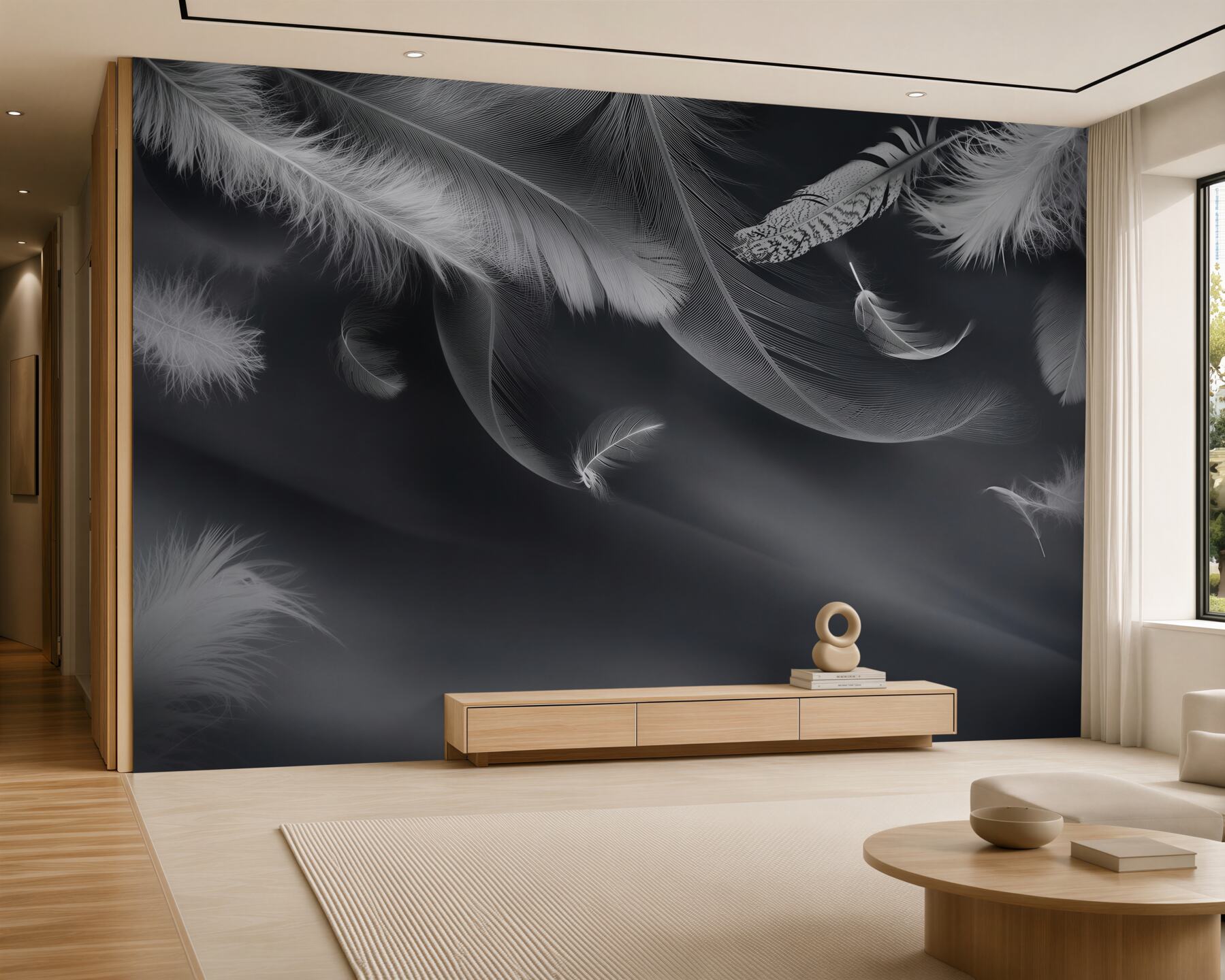 Papier peint plumes sur fond sombre