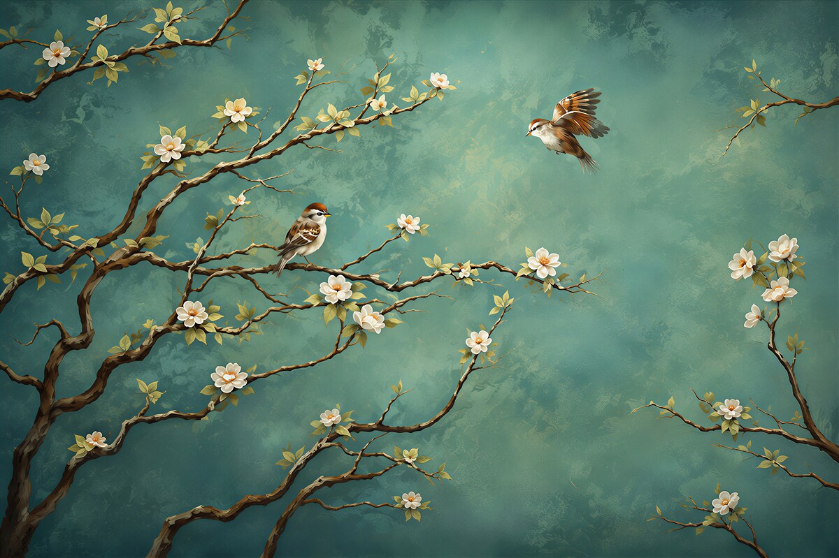 Papier peint oiseaux sur les branches