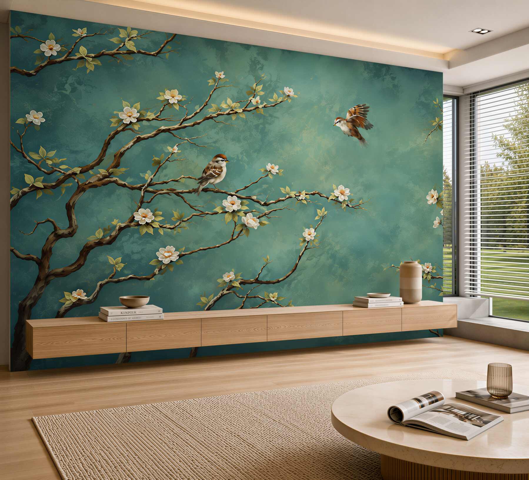 Papier peint oiseaux sur les branches