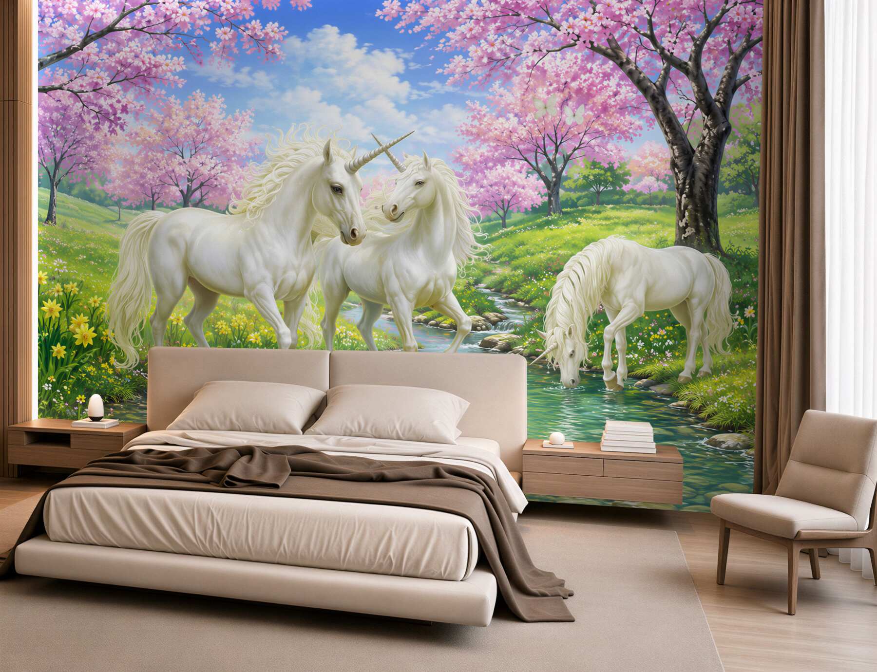 Papier peint Plante, cheval et fleur