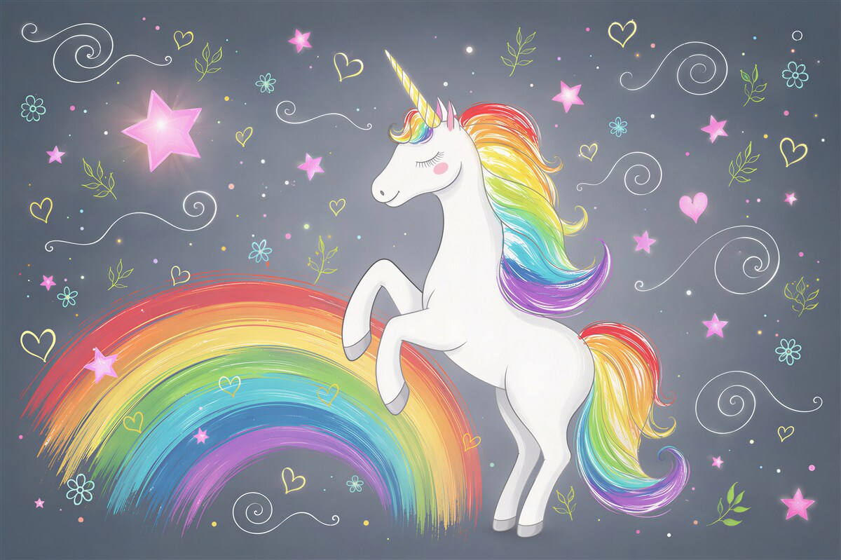 Papier peint Licorne sur l'arc-en-ciel