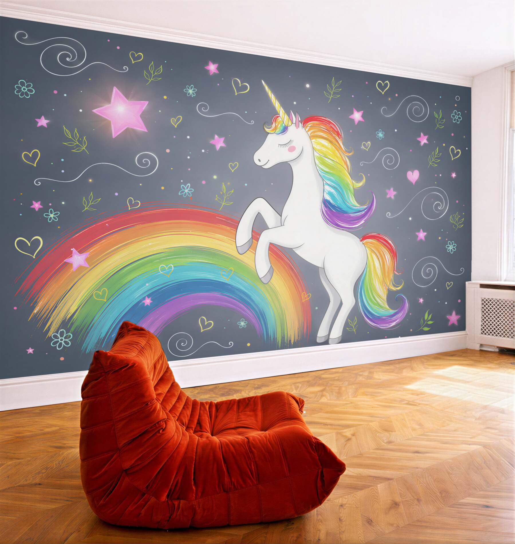 Papier peint Licorne sur l'arc-en-ciel