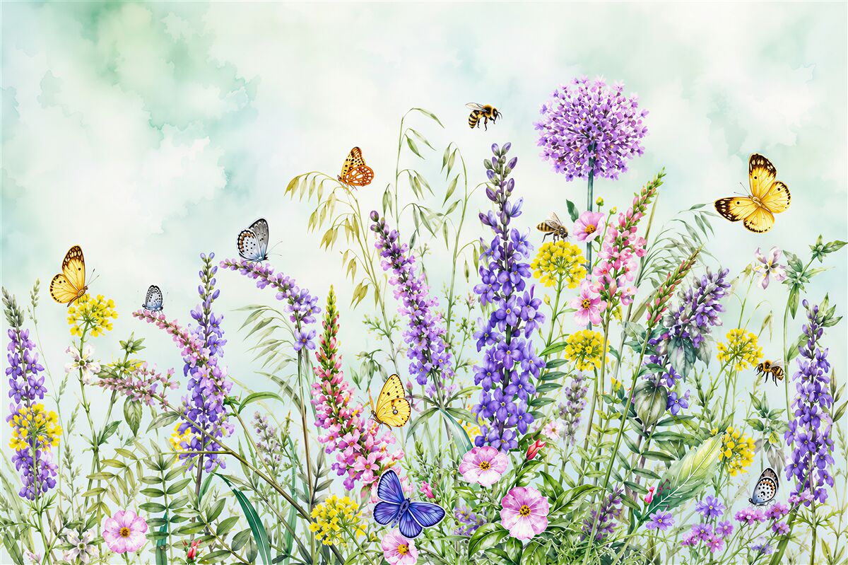 Papier peint plantes de prairie d'été sous un ciel ouvert