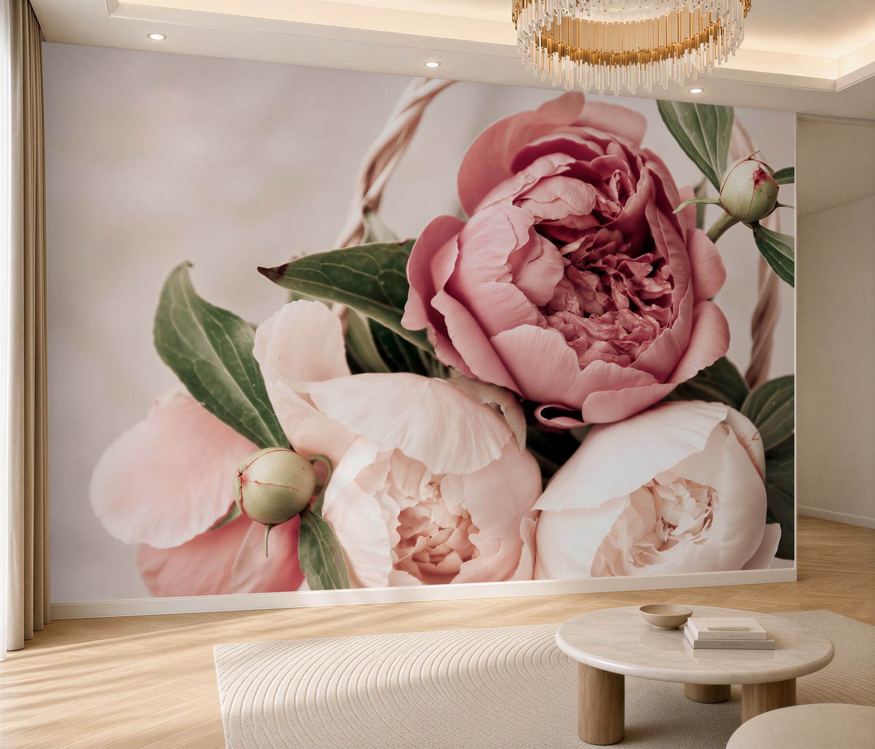 Papier peint rose délicate en forme de pivoine