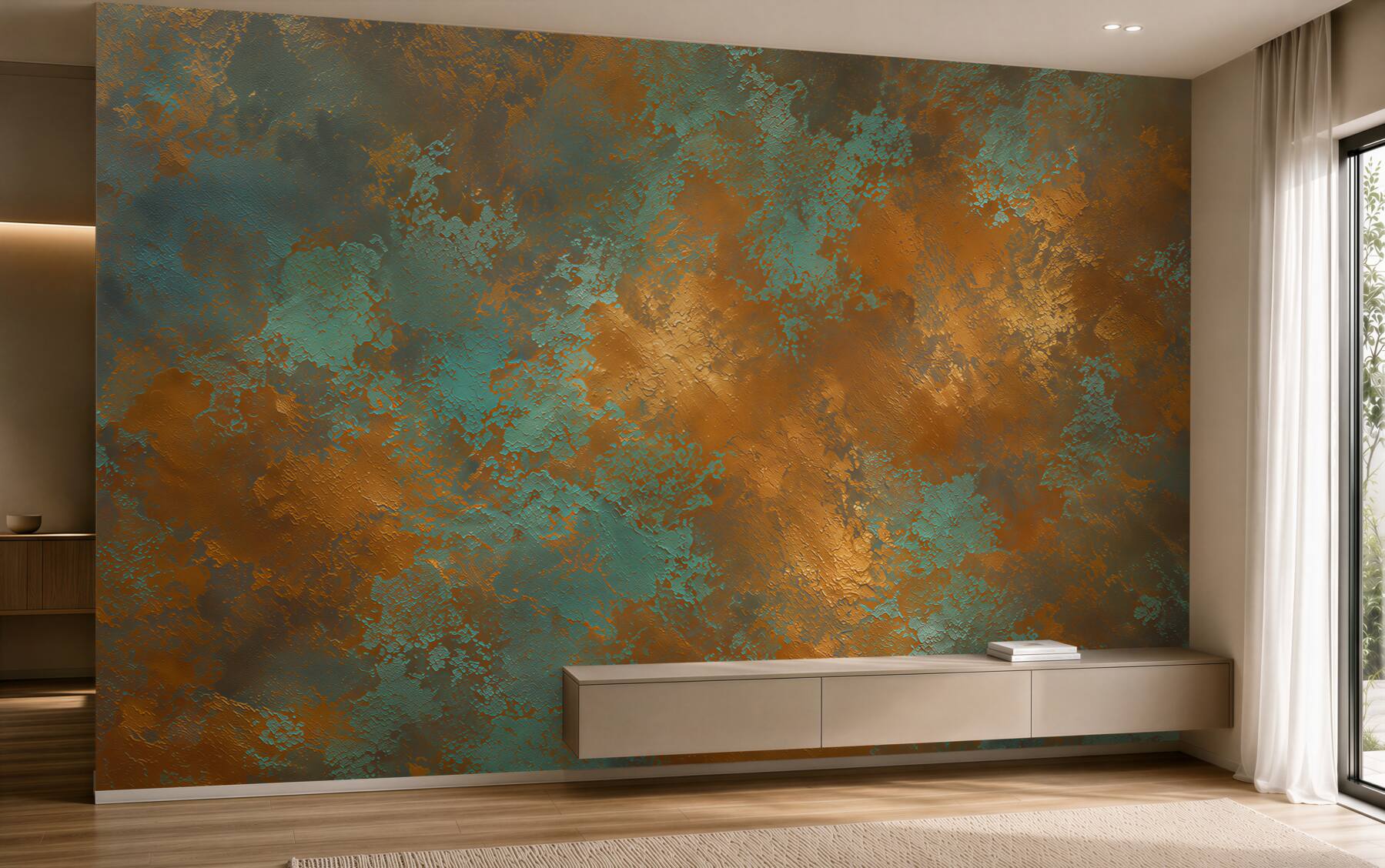 Papier peint marbre doré avec des bandes bleues