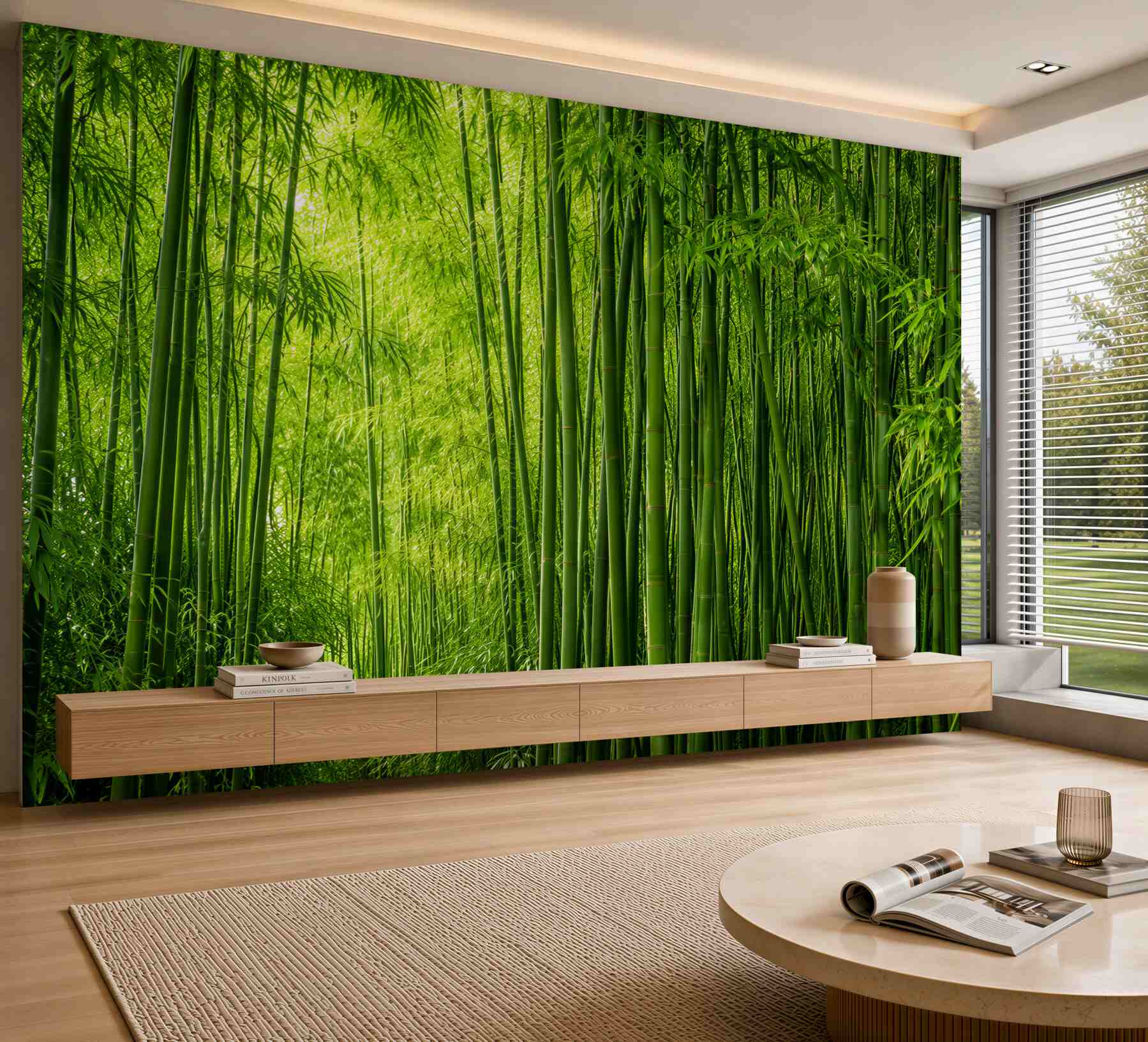 Papier peint forêt de bambous dense et élancée