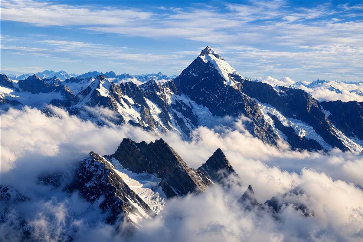 Papier peint brume froide s'infiltrant dans les montagnes