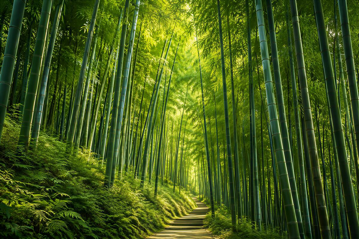 Papier peint belle forêt verte dense