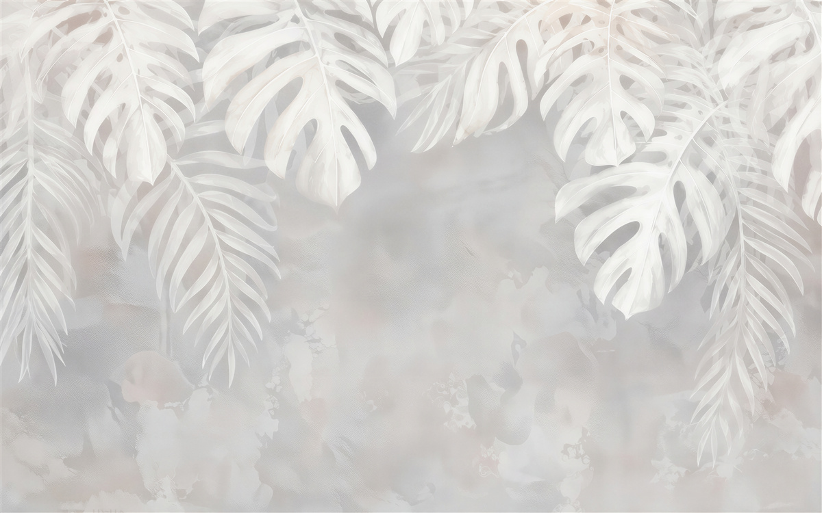 Papier peint feuilles de palmier blanches