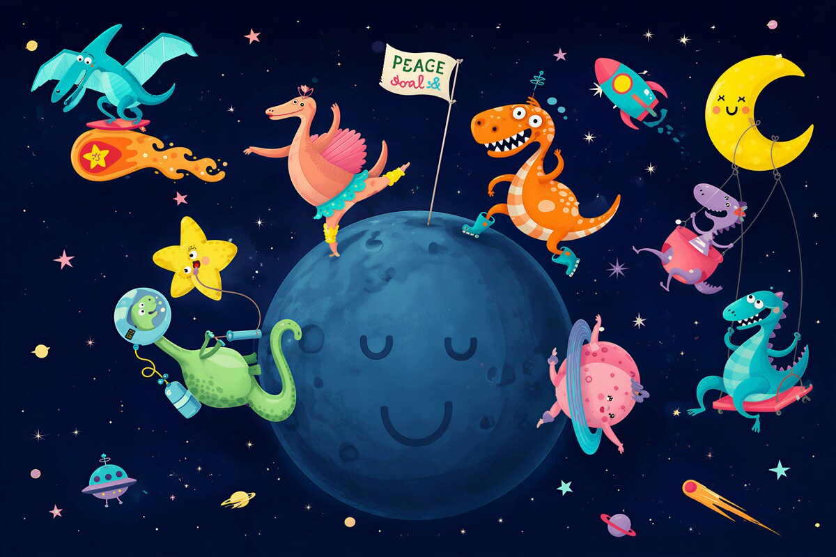 Papier peint Dinosaures dans l'espace