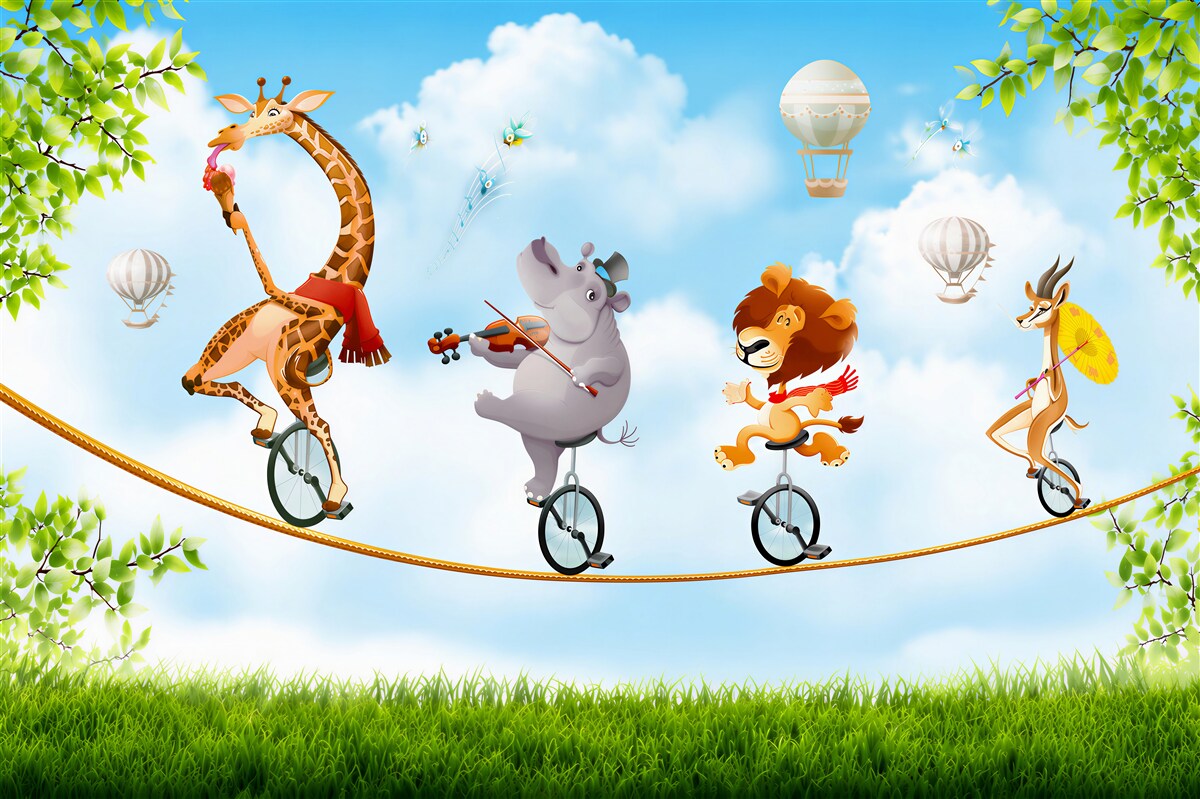 Papier peint Animaux sur des cordes et des monocycle