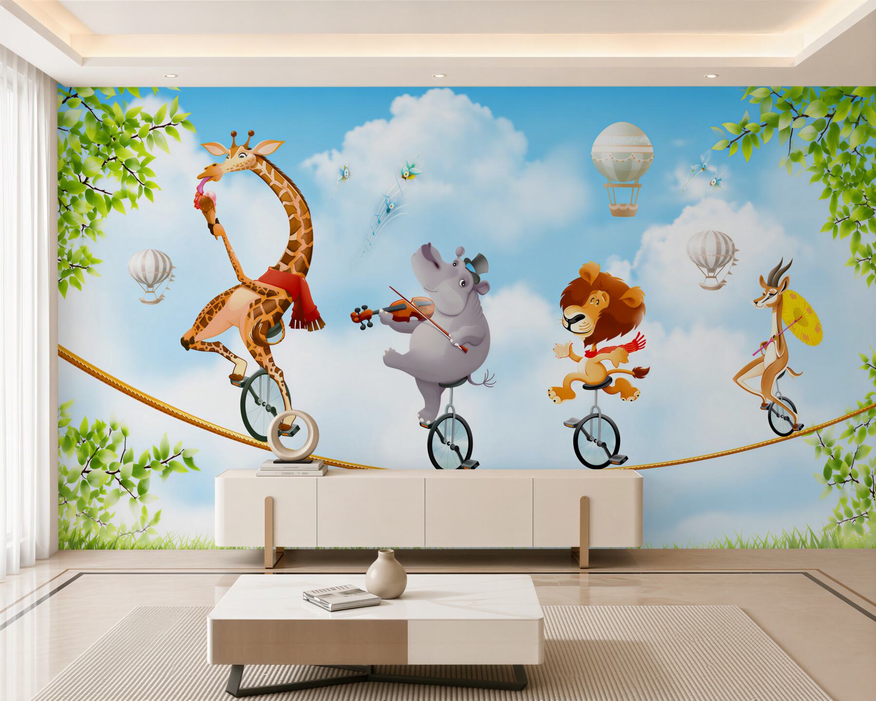 Papier peint Animaux sur des cordes et des monocycle