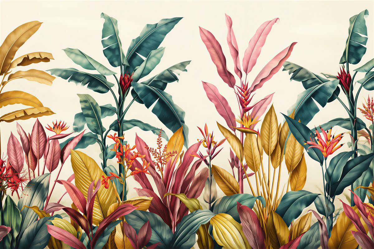 Papier peint plantes aux formes et couleurs variées