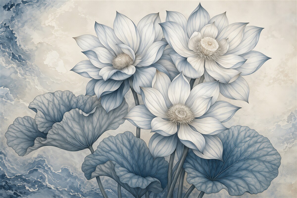 Papier peint fleurs bleues chimériques