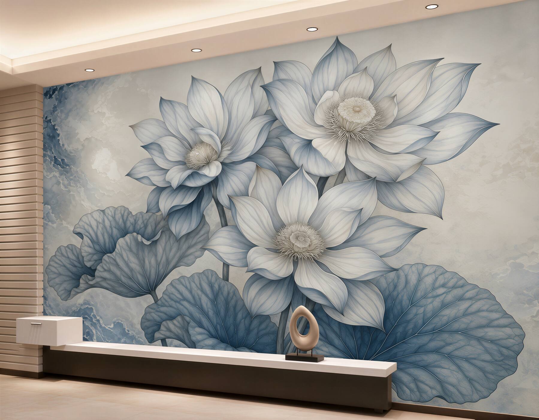 Papier peint fleurs bleues chimériques