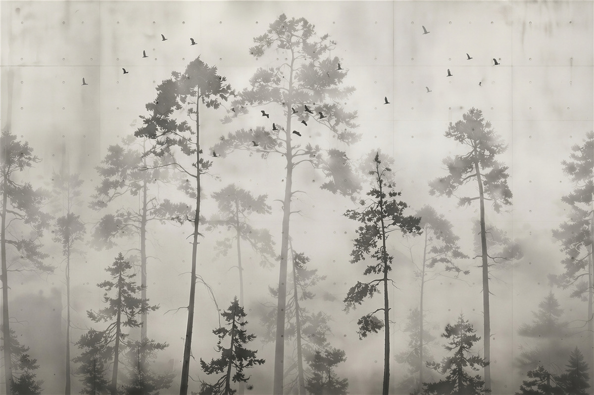 Papier peint forêt noir et blanc
