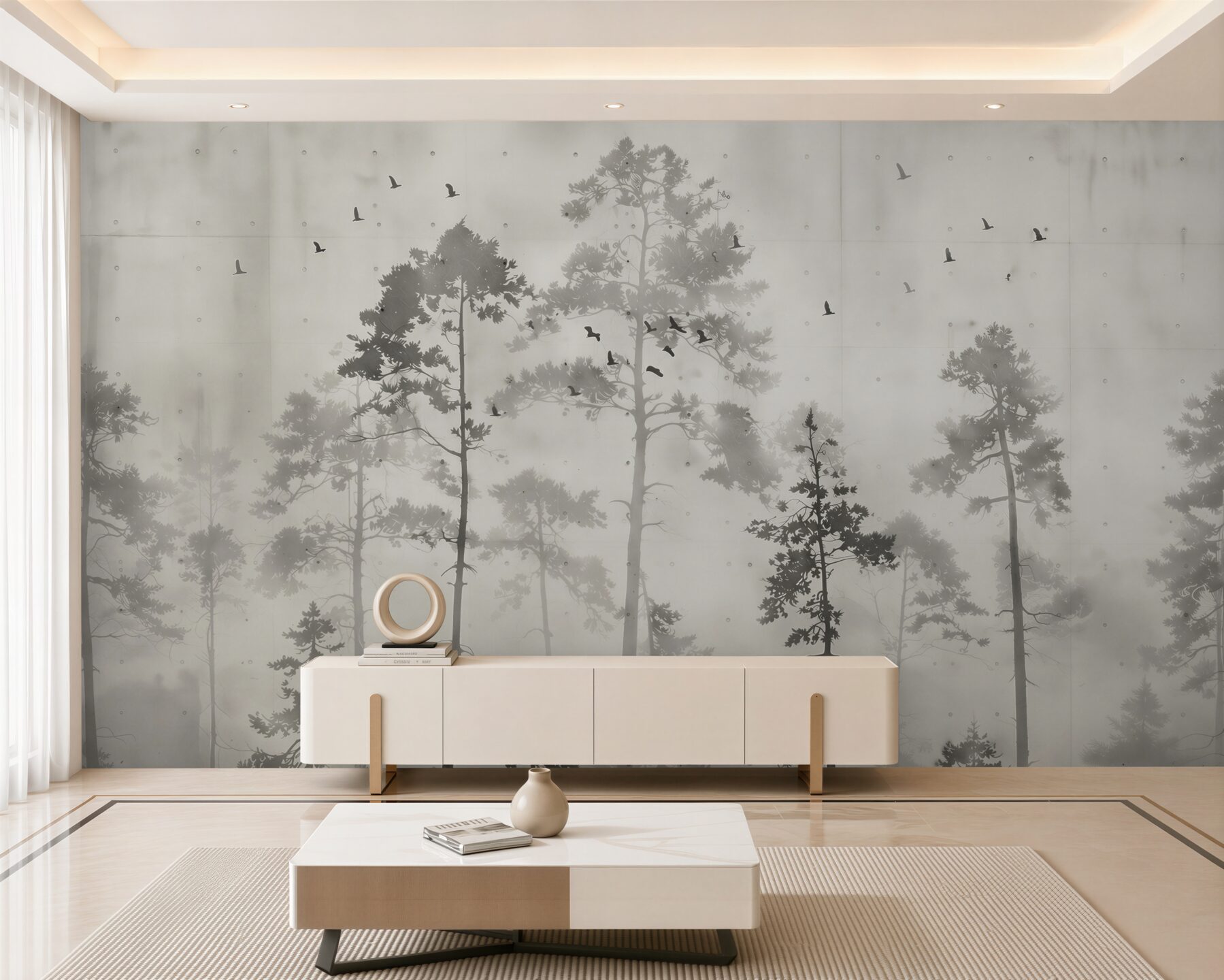 Papier peint forêt noir et blanc