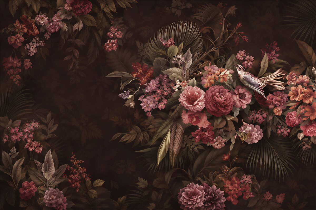 Papier peint jardin floral sombre
