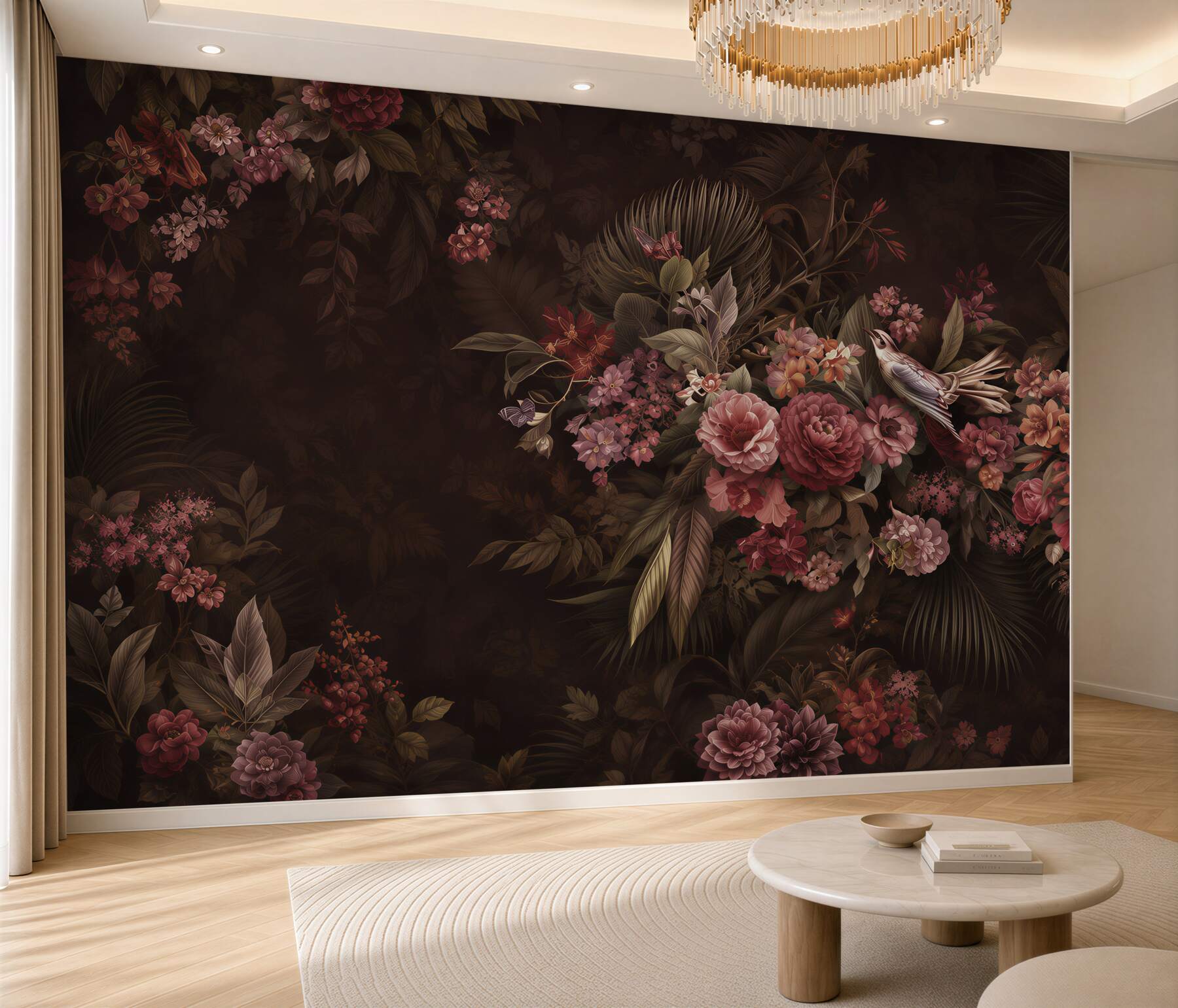 Papier peint jardin floral sombre