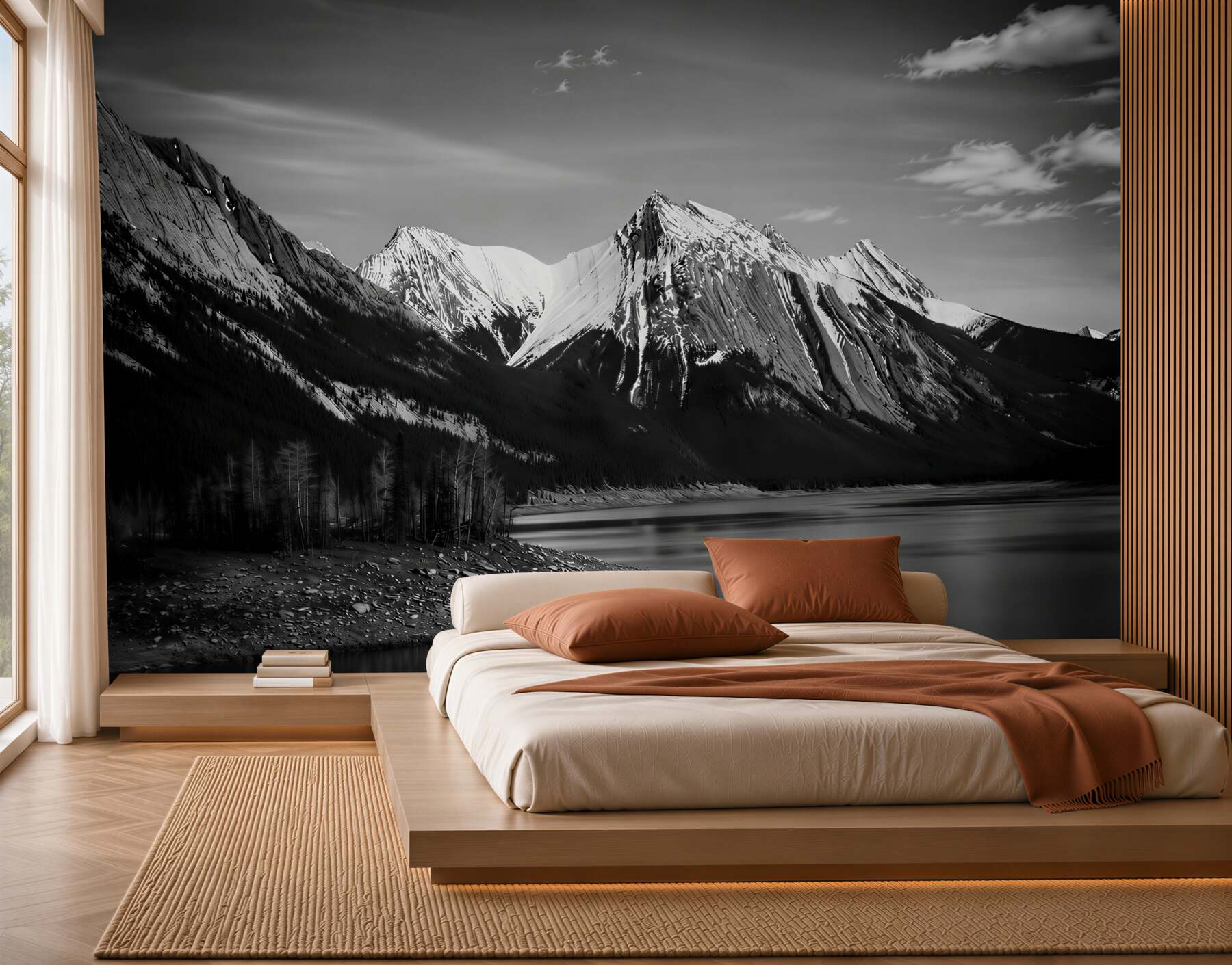 Papier peint montagnes en noir et blanc