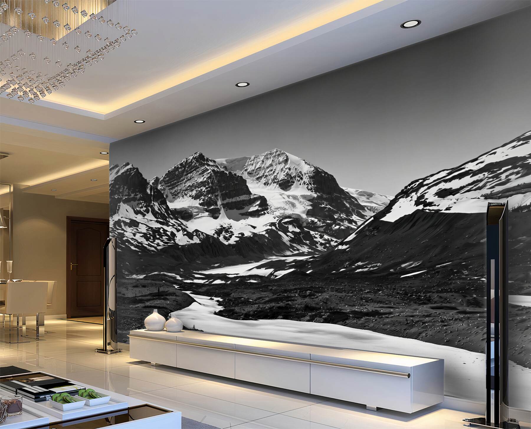 Papier peint image noir et blanc avec des montagnes